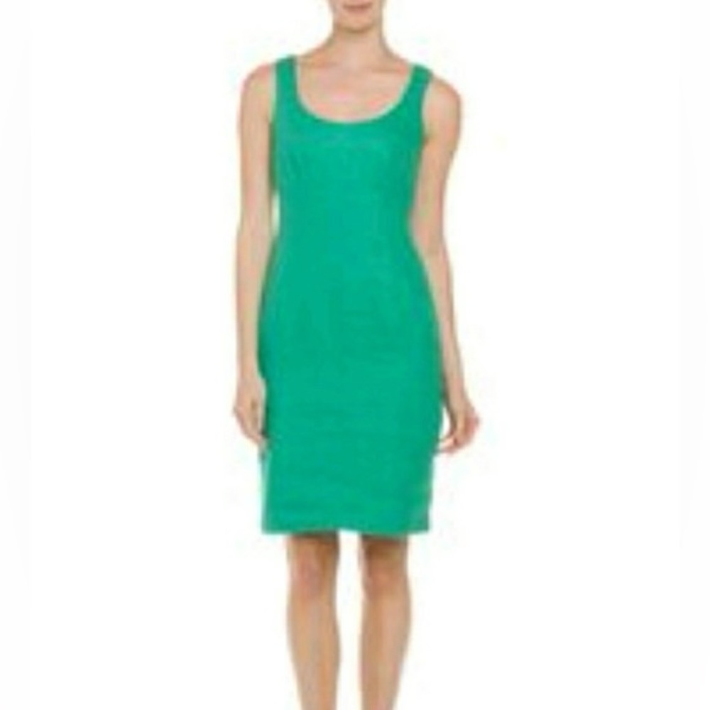 LK Bennett Jade Green Linen Midi Dr Roxana Dress size US 4